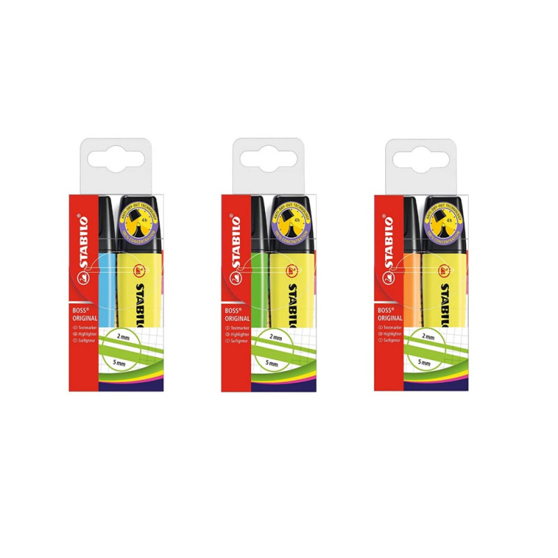 Stabilo Boss Original Lot de 2 surligneurs Couleurs assorties