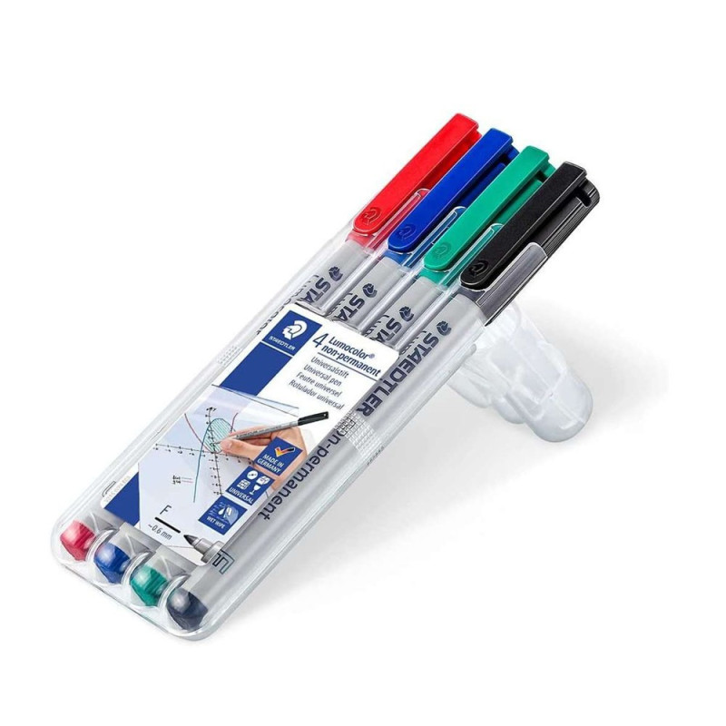 Pochette de 4 feutres Lumocolor non-permanent pointe fine 0,6mm assortis Pochette de 4 feutres Lumocolor non-permanent pointe fine 0,6mm assortis