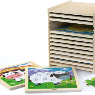 Ensemble de 12 puzzles avec étagère de rangement