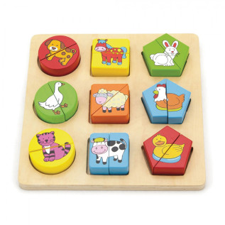Puzzles de blocs de forme - les animaux de la ferme en bois